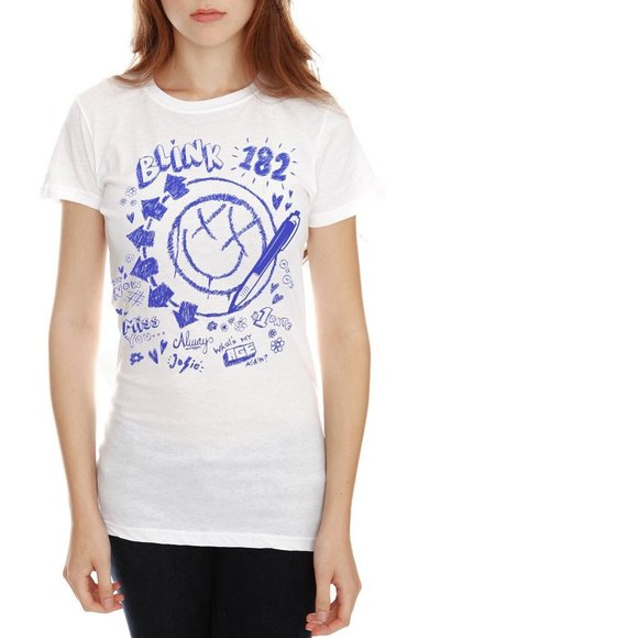 Blink-182 T-Shirt Blue Smiley Logo pop punk rock fitted T-Shirt XL NWT - Picture 1 of 2